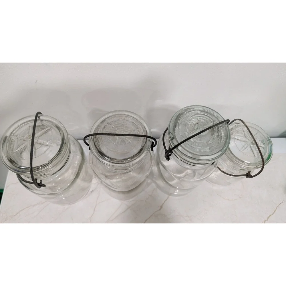 Vintage Ball Ideal and Atlas E-Z Seal Glass Canning Jars with Wire Bail Lids 4pc
